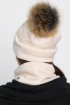 Комплект шапка с помпоном и снуд (молочный) ШПС19-23М