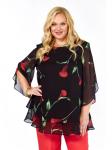 Блуза Элль стиль 2213/11а черный, принт цветы
