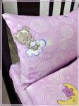 Детское постельное белье бязь Мишки на облаках вид 7/4 бело-розовый