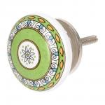 BLUMEN HAUS Ручка керамическая для мебели "Восточный узор", цвет зеленый, рисунок желтый