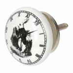 BLUMEN HAUS Ручка керамическая для мебели "Часы с кроликом ", цвет белый, рисунок черный