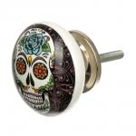 BLUMEN HAUS Ручка керамическая для мебели "Череп", цвет чёрный, рисунок цветной