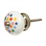 BLUMEN HAUS Ручка керамическая для мебели, "Звезды", цвет белый, рисунок цветной