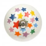 BLUMEN HAUS Ручка керамическая для мебели, "Звезды", цвет белый, рисунок цветной