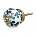 BLUMEN HAUS Ручка керамическая для мебели "Люпин", ручная роспись, цвет белый, рисунок голубой