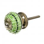 BLUMEN HAUS Ручка керамическая для мебели "Ливанский узор", ручная роспись, цвет зеленый, рисунок белый