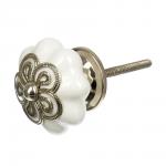 BLUMEN HAUS Ручка керамическая для мебели "Цветок антиквариат", цвет белый, серебряный