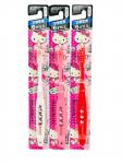 EBISU НАБОР детских зубных щеток Hello Kitty, от 6 до 12 лет, средней жесткости, КРАСНАЯ, БЕЛАЯ, РОЗОВАЯ