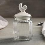 Банка стеклянная для сыпучих продуктов с керамической крышкой «Петух», 300 мл, 7.5?14.5 см, цвет крышки белый