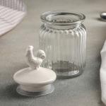 Банка стеклянная для сыпучих продуктов с керамической крышкой «Петух», 300 мл, 7.5?14.5 см, цвет крышки белый