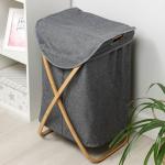 Корзина для белья Доляна «Лён», с крышкой, 37?43?66 см, серая