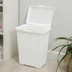 Корзина бельевая «Вязаное плетение», 25 л, 37?27.5?46.5 см, с крышкой, белая