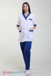 Женский медицинский костюм с отделкой, куртка и брюки белый КМТ-01