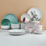 Посуда из керамики «Пасха. Лесные персонажи» набор: 4 тарелки, 4 миски, 4 кружки, 4 блюдца