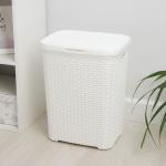 Корзина бельевая «Ротанг», 40 л, 29.5?37.8?48.2 см, с крышкой, белая