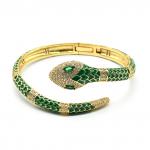 Браслет Змея с фианитами и эмалью цв.зеленый, 16см