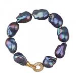 Браслет Барокко (жемчуг 15-25мм бензиновый, фианит; покрытие золото) 21см