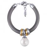 Браслет Гевея (Майорка 16мм белая, каучук серый; покрытие родий) 19-22см