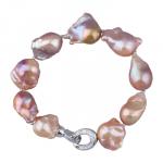 Браслет Барокко (жемчуг 15-25мм лососевый, фианит; родий) 21см
