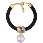 Браслет Гевея (Майорка 16мм белая, каучук черный; покрытие золото) 19-22см