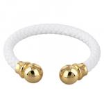 Браслет Дуэт (бусина 14мм, кожа белая; покрытие золото)