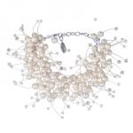 Браслет Грозди (жемчуг белый 3-7мм, SW белые хамелеон; родий) 17-22см