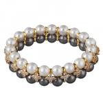 Браслет Вальс (Майорка 7мм белая, темно-серая, фианит; покрытие золото)