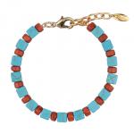 Браслет Селена (бирюза 6мм, коралл 3мм; покрытие золото) 18-21см