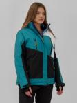 Горнолыжная куртка женская зимняя зеленого цвета 7081Z
