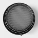 Набор форм для выпечки Доляна «Элин. Круг», 3 предмета: d=22/24/26 см, съёмное дно, антипригарное покрытие, чёрный