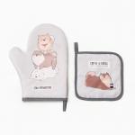 Кухонный набор «Доляна» Coffee & dogs: варежка-прихватка, прихватка, серый
