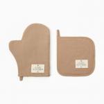 Кухонный набор «Этель» ECO: варежка 20?28 см, прихватка 19?19 см, 70% хлопок, 30% лён, бежевый