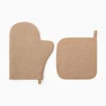 Кухонный набор «Этель» ECO: варежка 20?28 см, прихватка 19?19 см, 70% хлопок, 30% лён, бежевый