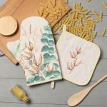 Кухонный набор Этель «Хлопок», варежка-прихватка 20?28 см, прихватка 19?19 см, 100% хлопок