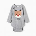 Боди детское «Крошка Я» Mery Xmas, рост 62-68 см, серое