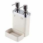 Серия V?VA E10Кухонный дозатор пластиковый двойной, объём 0,3л и 0,6л, с контейнером для губки. Размер: 12,5х13,5х22 см.