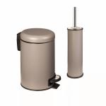 ELIT Набор 2 предмета (Урна 3л, с педалью, H-25,5, D-17,5/ Ёрш H-38, D-8,5), метал, мат.бежевый. Коробка 27х19х27 см