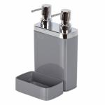 Серия V?VA E10Кухонный дозатор пластиковый двойной, объём 0,3л и 0,6л, с контейнером для губки. Размер: 12,5х13,5х22 см.