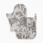 Кухонный набор «Этель» Black flowers: варежка-прихватка, прихватка, 100% хлопок, саржа 190 г/м?