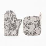 Кухонный набор «Этель» Black flowers: варежка-прихватка, прихватка, 100% хлопок, саржа 190 г/м?