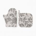 Кухонный набор «Этель» Black flowers: варежка-прихватка, прихватка, 100% хлопок, саржа 190 г/м?