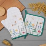 Кухонный набор «Этель. Полевые цветы»: варежка-прихватка 20?28 см, прихватка 19?19 см, 100% хлопок