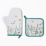 Кухонный набор «Этель. Полевые цветы»: варежка-прихватка 20?28 см, прихватка 19?19 см, 100% хлопок