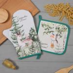 Кухонный набор «Этель. Лесная сказка»: варежка-прихватка 20?28 см, прихватка 19?19 см, 100% хлопок