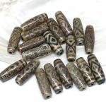 Бусина Дзи "Бриллиант" из агата  бочонок 10*30мм, цвет зеленый, 1 бусина