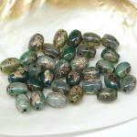 Бусина "Конь Тассо" из агата тибетского бочонок 10*14мм, цвет зеленый, 1 бусина