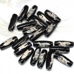 Бусина "Конь Тассо" из агата тибетского бочонок 10*30мм, цвет черный, 1 бусина