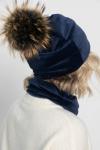 Комплект шапка с помпоном и снуд (синий) ШПС22-23М