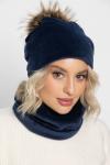 Комплект шапка с помпоном и снуд (синий) ШПС22-23М