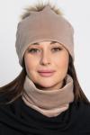 Комплект шапка с помпоном и снуд (бежевый) ШПС21-23М